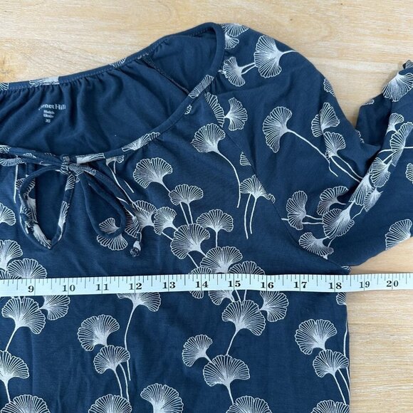 Garnet Hill Top Womens XS Blue White Botanical Forest Garden Boho Peasant Floral - Picture 8 of 9